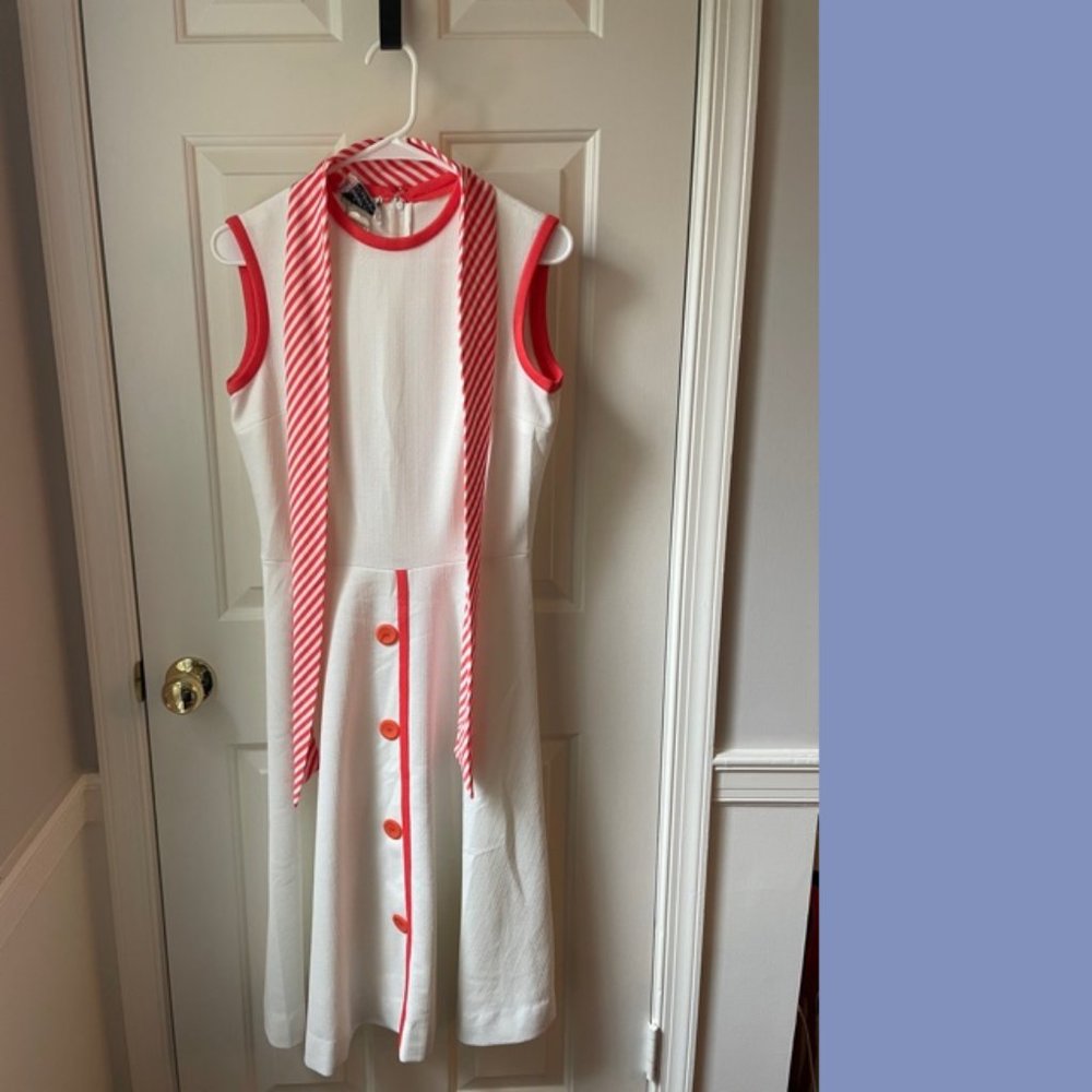 Vintage Bleeker Street Hot Coral and White Dress